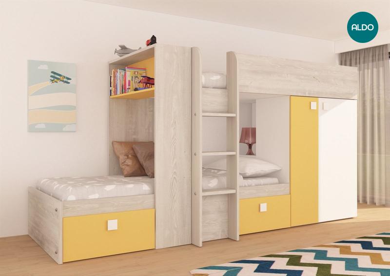 Poschodová posteľ pre dve deti BO1 90x200 - žltá