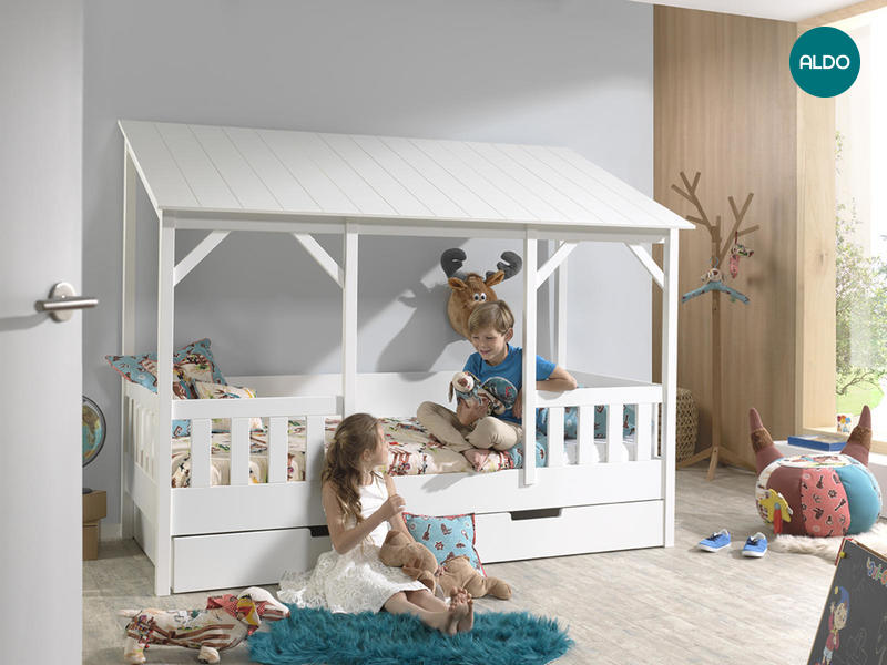 Detská posteľ v tvare domčeka pre dve deti House - white