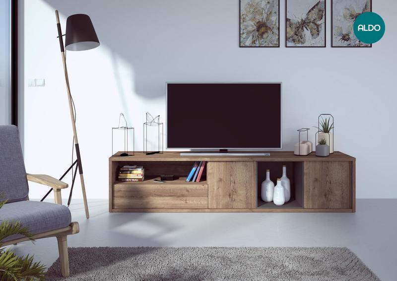 Priestranný, dizajnový televízny stolík Frame oak tobacco