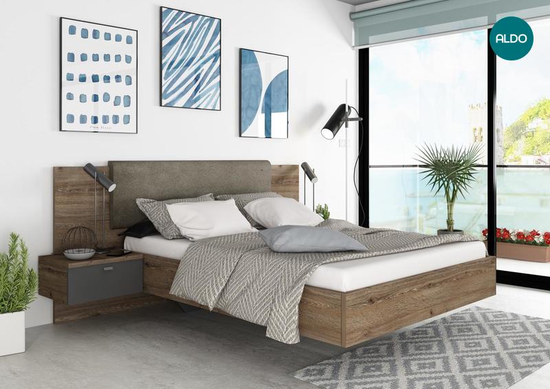 Dizajnová posteľ s nočnými stolíkmi Float pre malý interiér