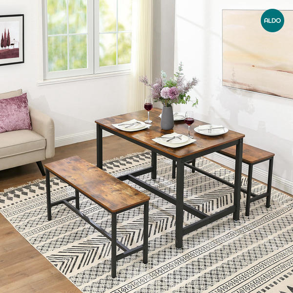 Jedálenský stôl, dve lavice, zostava Rustic brown