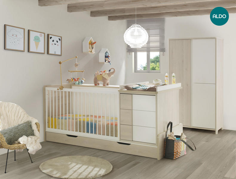 Postieľka pre bábätko s zásuvkou, detská izba pre predškoláka Sacha pine