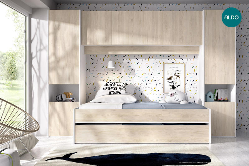 Dizajnová detská izba, detské postele s nadstavcom pre dve deti Kwai
