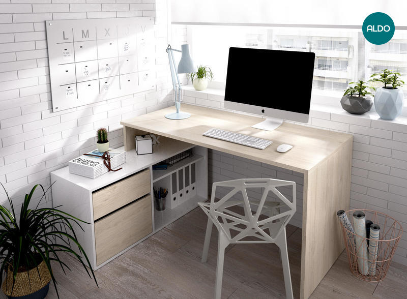 Dizajnový písací stôl Rox glossy white, oak