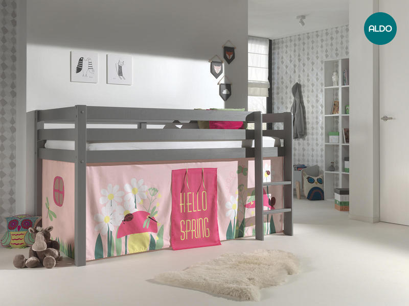 Detská posteľ z masívu s látkou Spring - Pino grey
