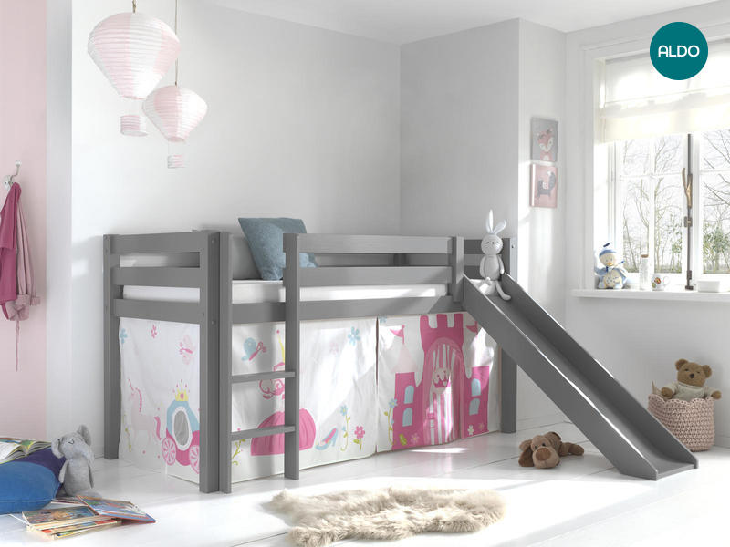 Detská posteľ z masívu s kĺzačkou Princess - Pino Grey