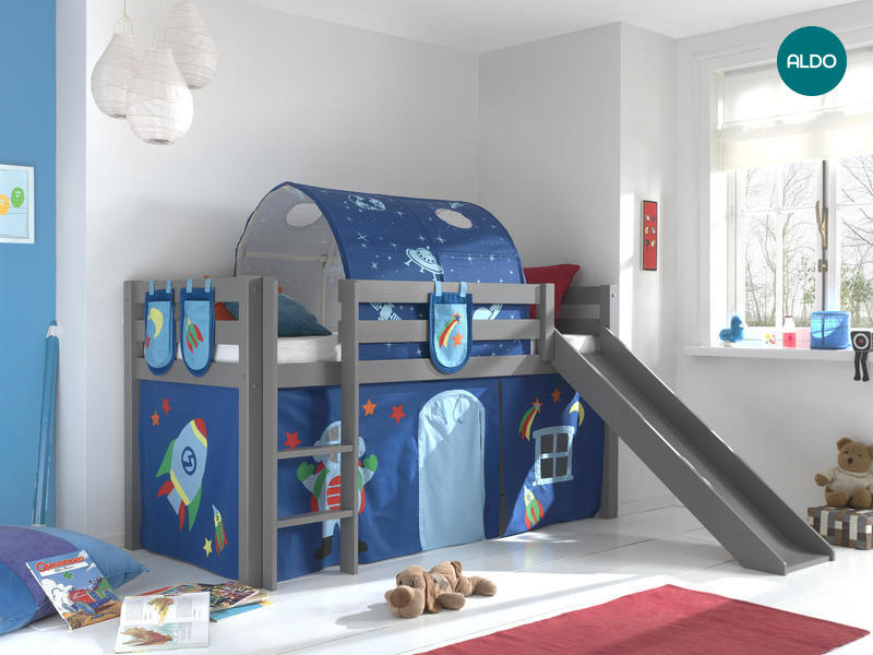 Detská posteľ z masívu s kĺzačkou Astro - Pino grey III