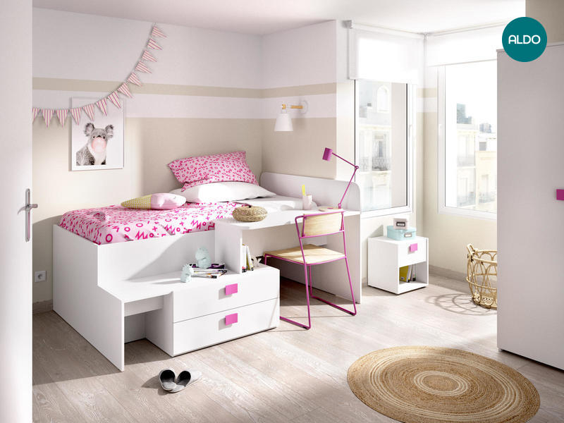 Kompaktná detská posteľ Chic, white-pink