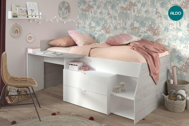 Detská posteľ s písacím stolom pre dievča Milky 2309LITI