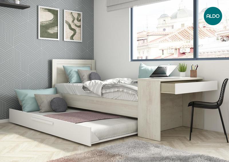 Multifunkčná posteľ so stolom, posteľ pre dvoch Shipley - white