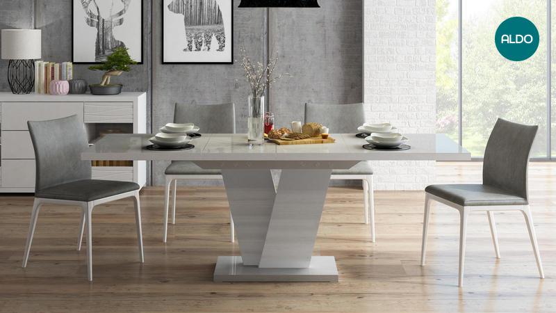 Rozkladací jedálenský stôl Niko II - bielo sivý vysoký lesk