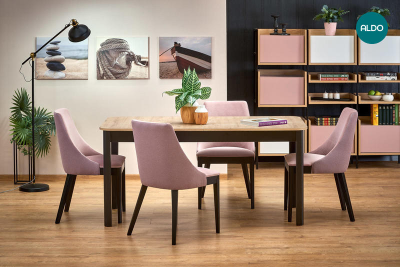 Jedálenská zostava rozkladací stôl a štyri stoličky Caro pink